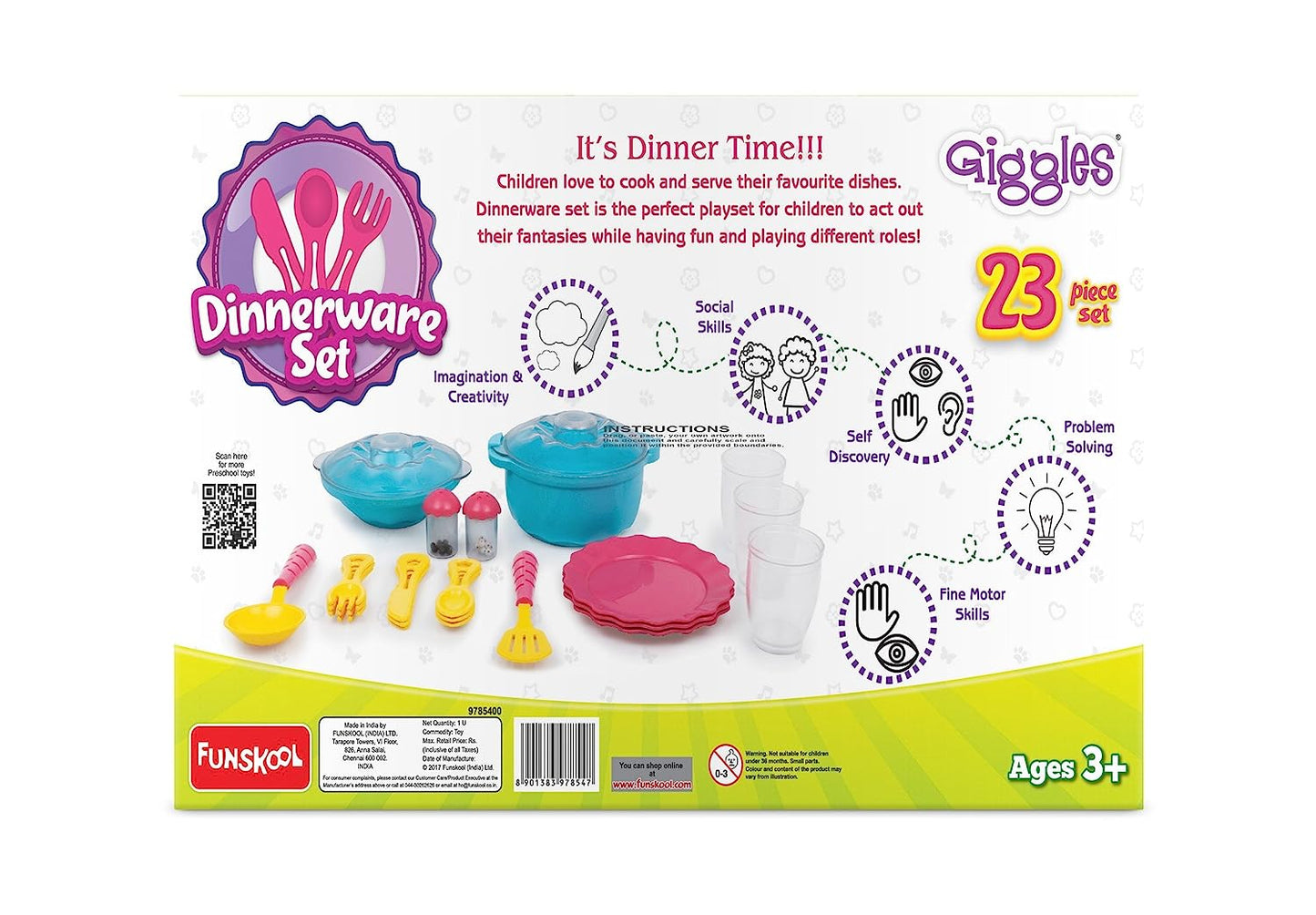 Giggles - Dinnerware Set , 23 Colourful Pretend and Play Cooking Set , Language and Social Skills,Role Play , 3 Years & Above , Preschool Toys