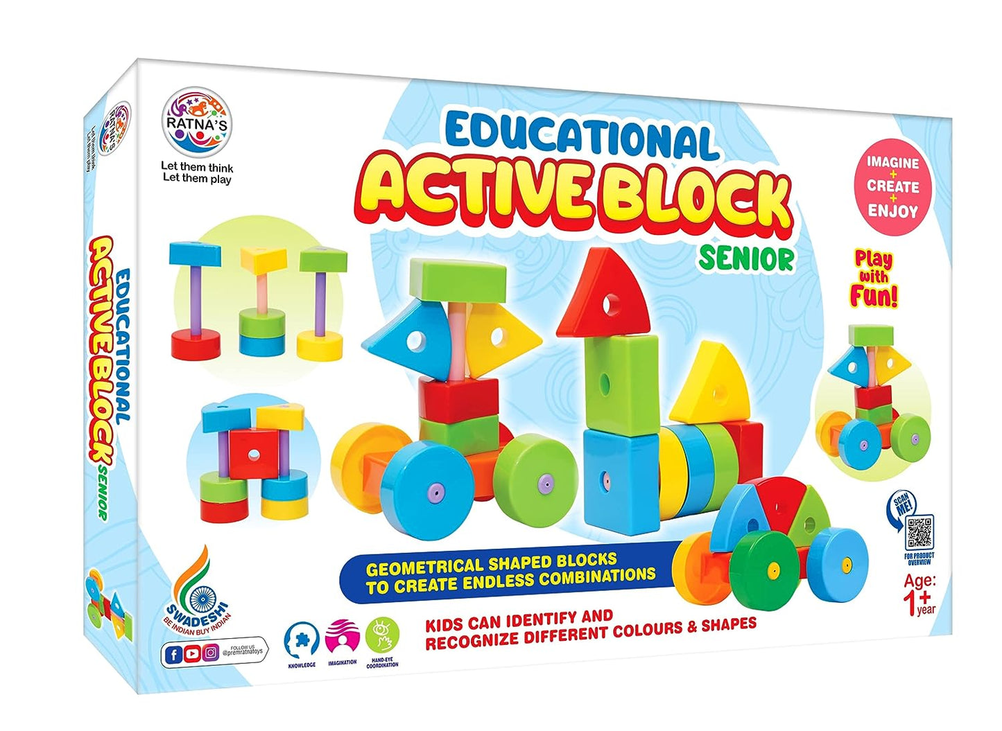 RATNA'S Building Block Toys for Kids.Age(2 to 6) Multicolour (Active Blocks Senior)