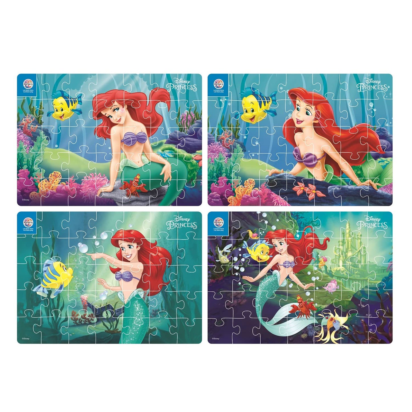 Ratna's 4 in 1 Disney Jigsaw Puzzle 140 Pieces for Kids. 4 Jigsaw Puzzles 35 Pieces Each (Mermaid Ariel) - MRGTOYS