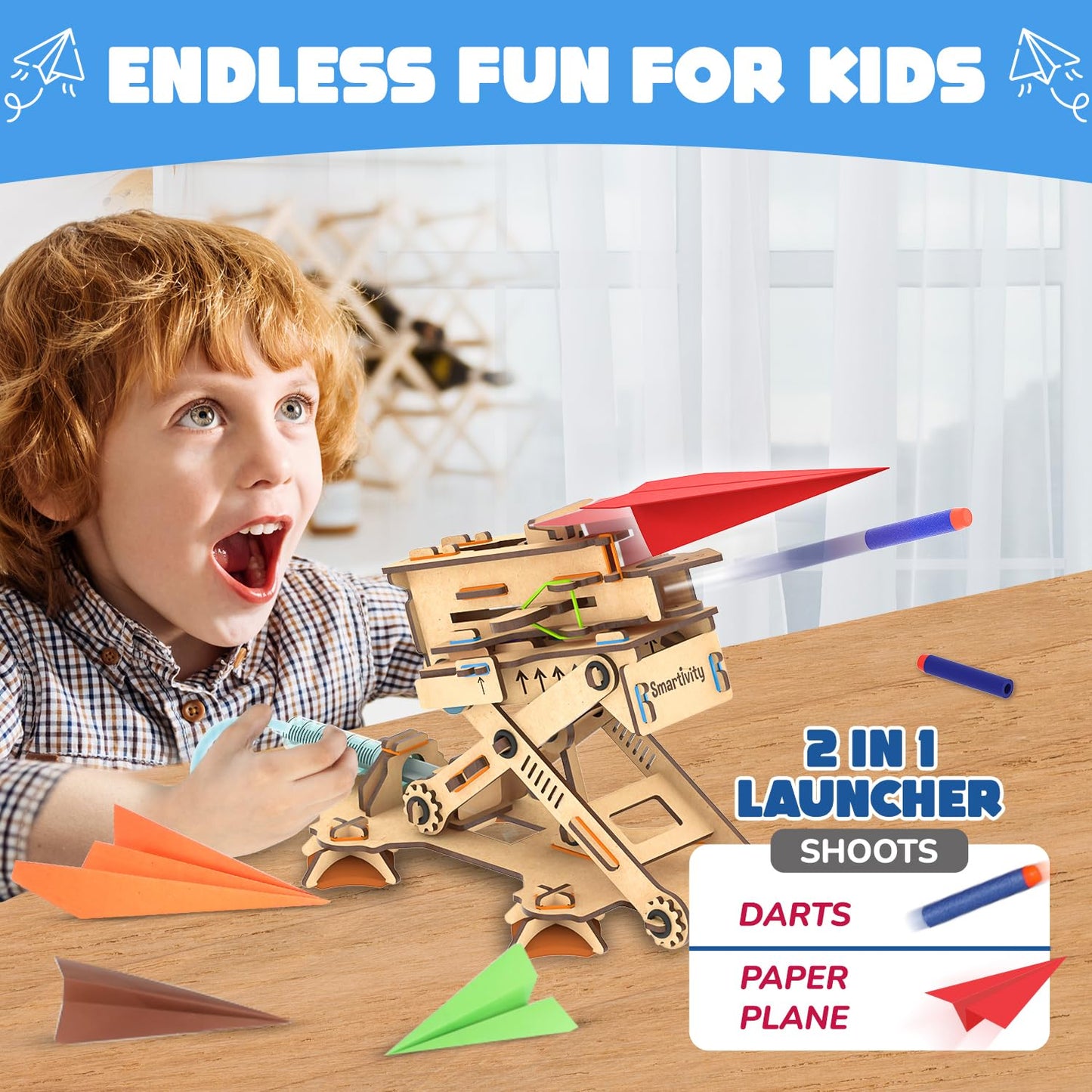 Smartivity 2in1 Hydraulic Aeroplane & Dart Launcher Toy for Kids 6-14 Years Old | Birthday Gifts for Boys & Girls | DIY Science Toy for Kids 6,7,8,9,10,11,12,13,14 YearsI STEM Wooden Construction Game