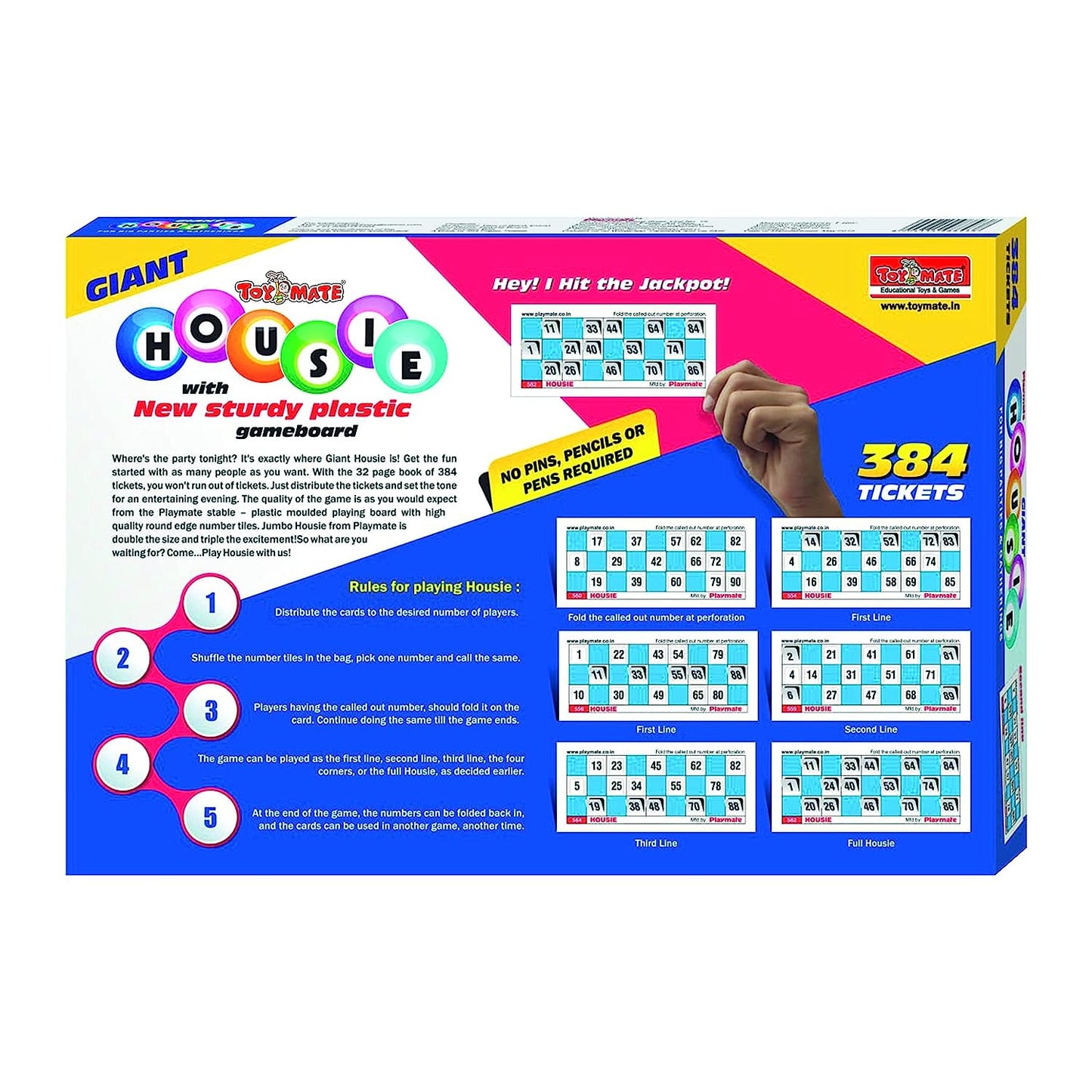 Toymate Housie Giant 384 Foldable Tickets- No Pins or Pencils Required