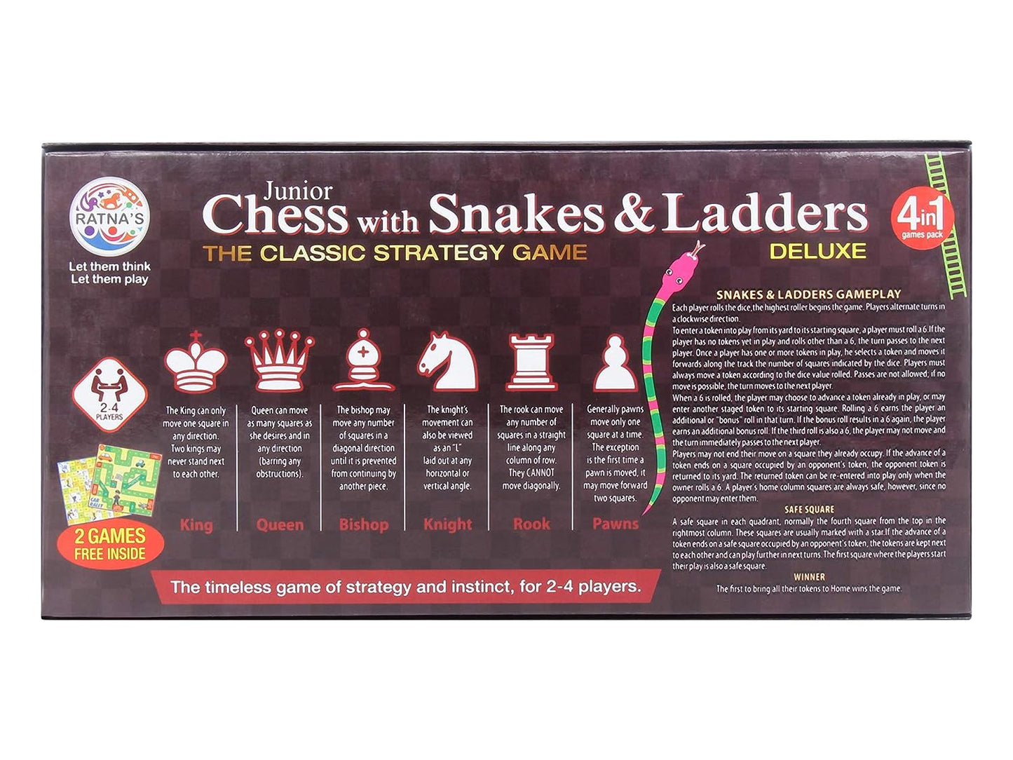 2 in 1 Chess & Snakes Ladders Junior Deluxe|Board Size:11 Inches * 11 Inches