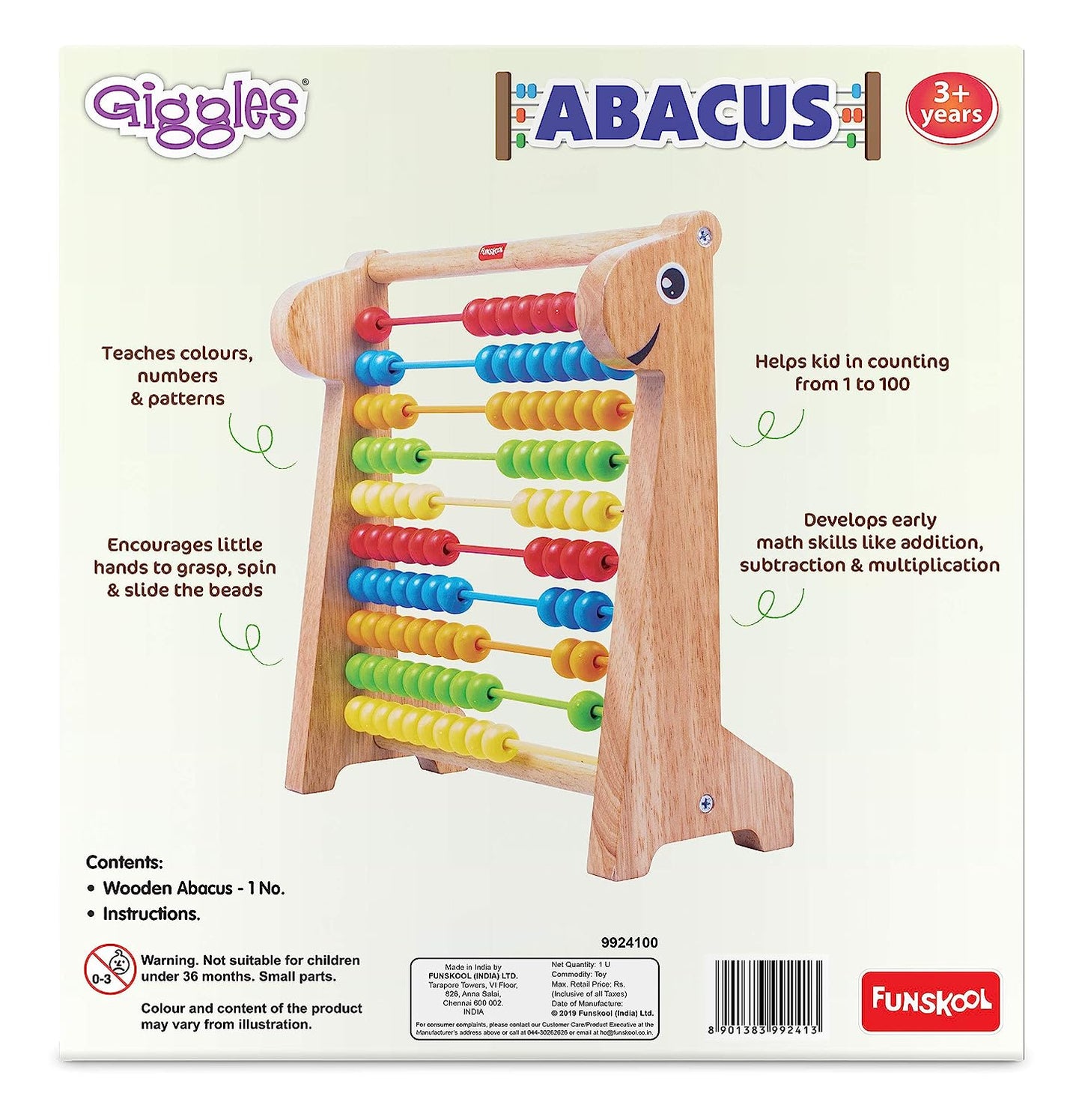 Giggles - Abacus, Multicolour Wooden Educational Toy, Early Math Skills, 3 Years & Above, Preschool Toys (1 pieces)