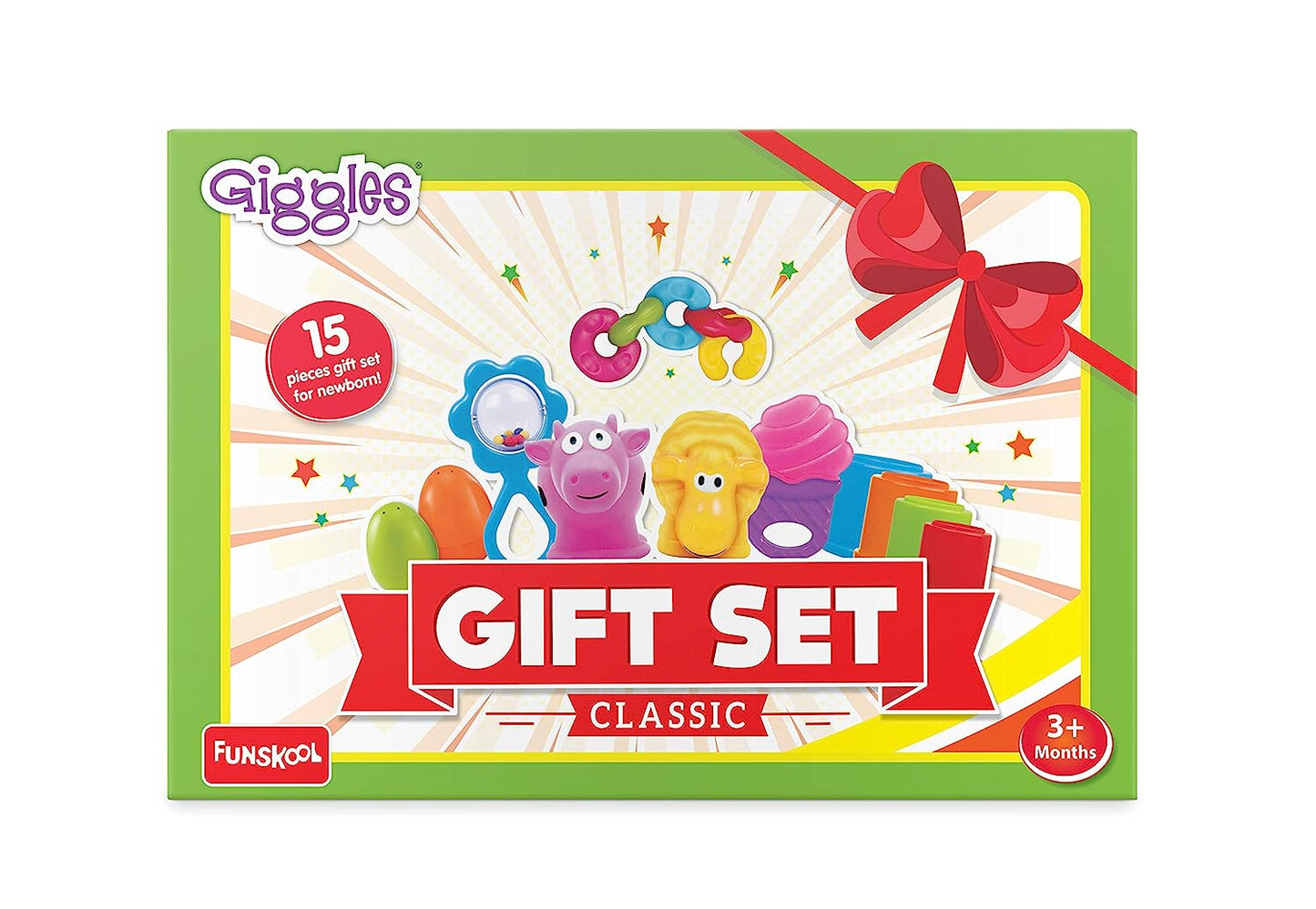 Giggles - Gift Set Classic, Multicolour Baby Toy Gift Set for New Born, Stack,Nest,Link,Squeakers,Teether,Rattle, 6 Months & Above, Infant Toys