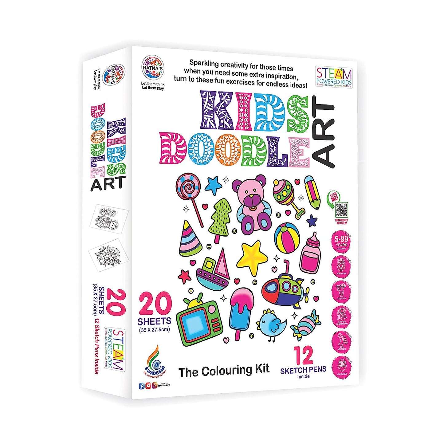 Ratna's Kids Doodle Art Colouring Kit Having 20 Sheets & 12 Sketch Pens | let The Child Learn with Fun Along with This Coloring kit