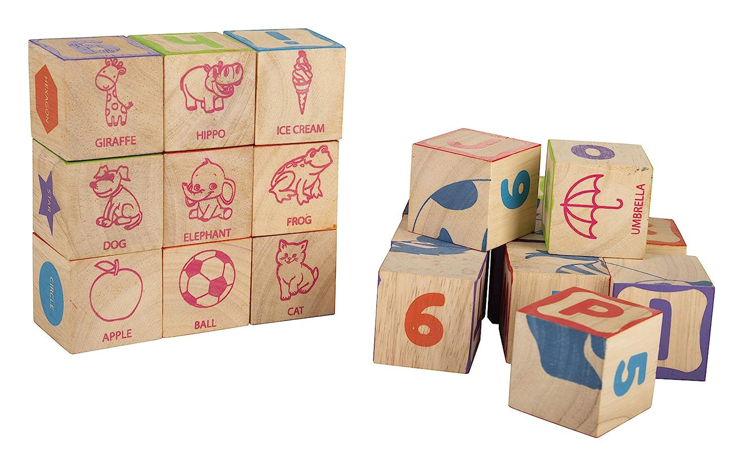 Giggles - Info Cubes, Educational Learning blocks, Teaches Alphabet,Numbers,Colour shapes & Picture puzzle, 3 Years & above, Preschool toys Multicolor (26 pieces)