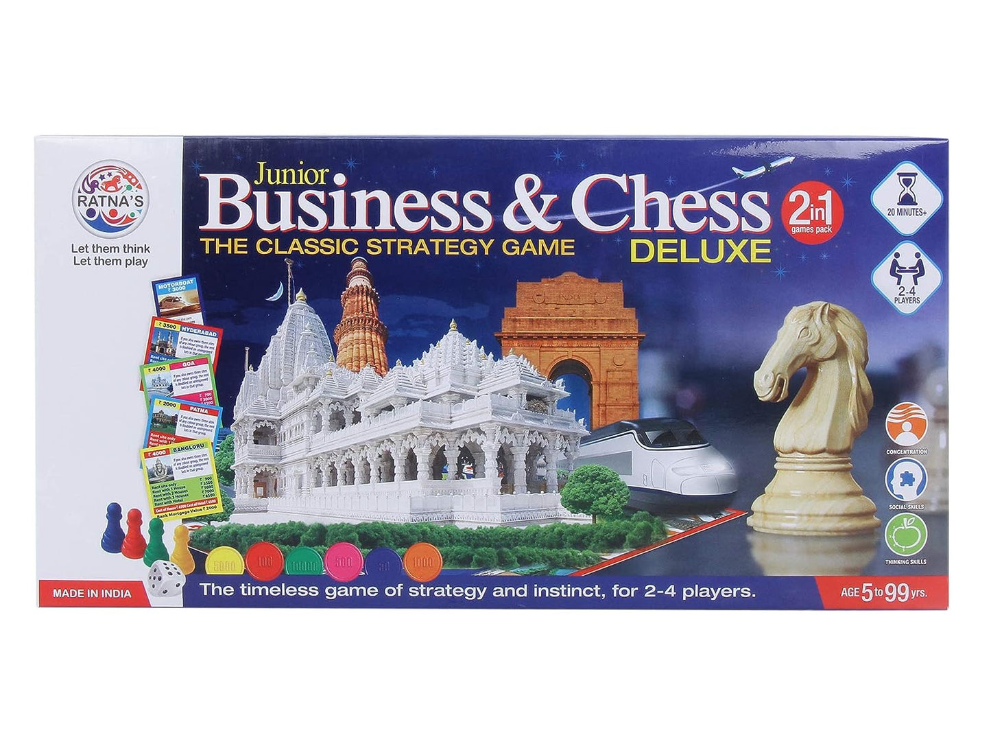 Ratna's 2 in 1 Business & Chess Junior Deluxe Board Game | Board Size: 11 Inches * 11 Inches for 7+ Years