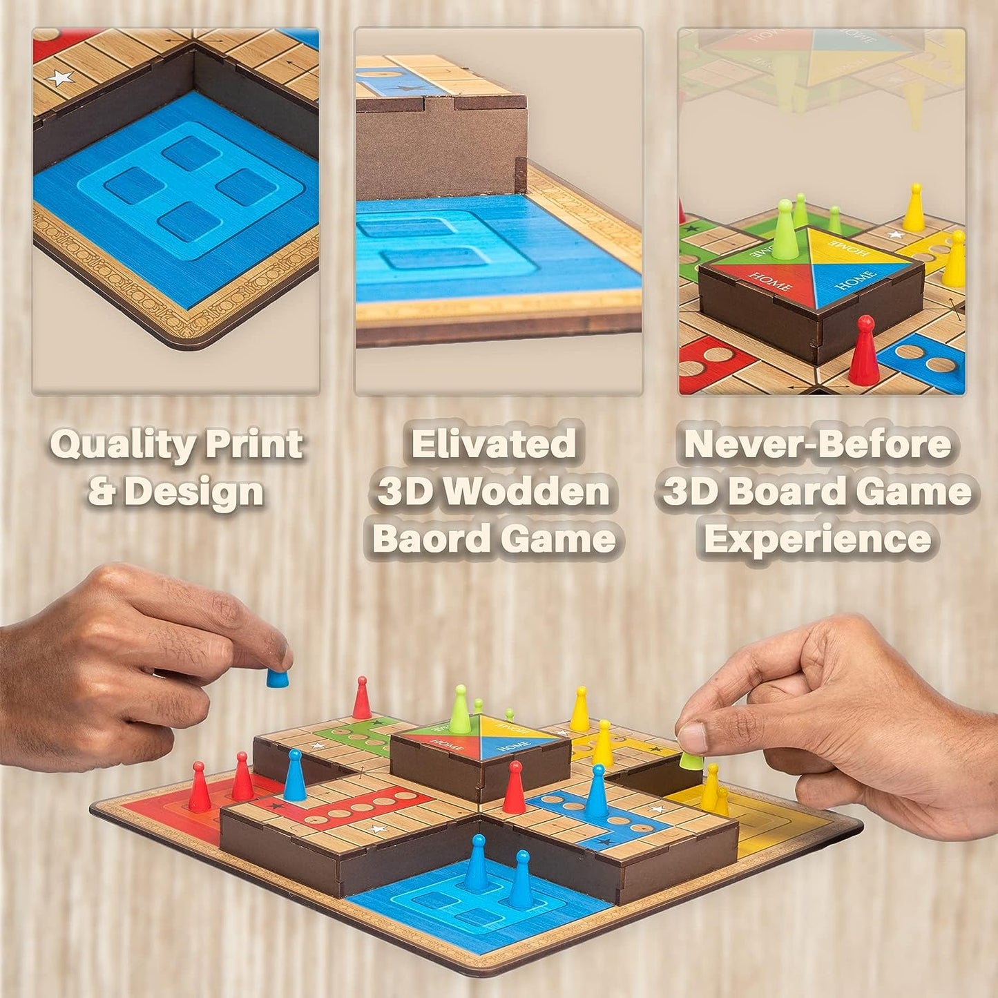 Toysbox 3D Ludo MDF Wooden Board Game Toy Play Family Fun with for Kids and Adults