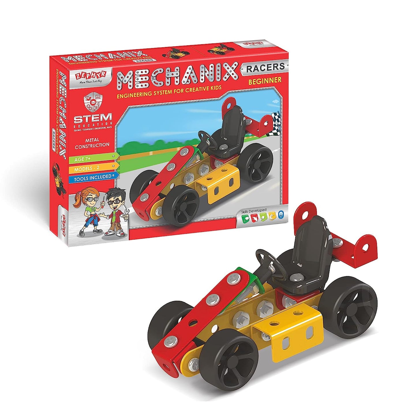Mechanix Beginner Racers, DIY Stem and Education Metal Construction Set, for Boys & Girls 6 yr+, Return Gifts Set