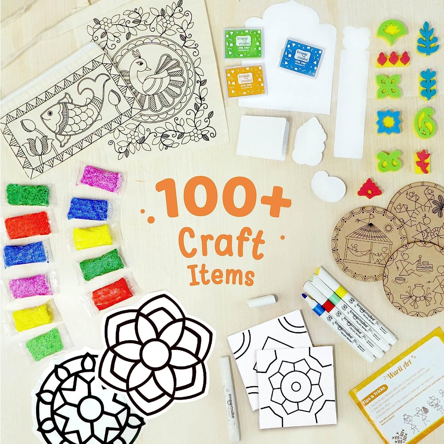 Imagimake Learn Indian Art Forms-Arts and Craft DIY Kit For Kids Learn Creative Crafts for Kids Ages 8-12, 5 Indian Art Forms-Madhubani, Warli, Lippan, Mandala & Block Printing Arts, Perfect DIY Craft Kit for Girls & Boys- Gift for Girls Kids & Boys