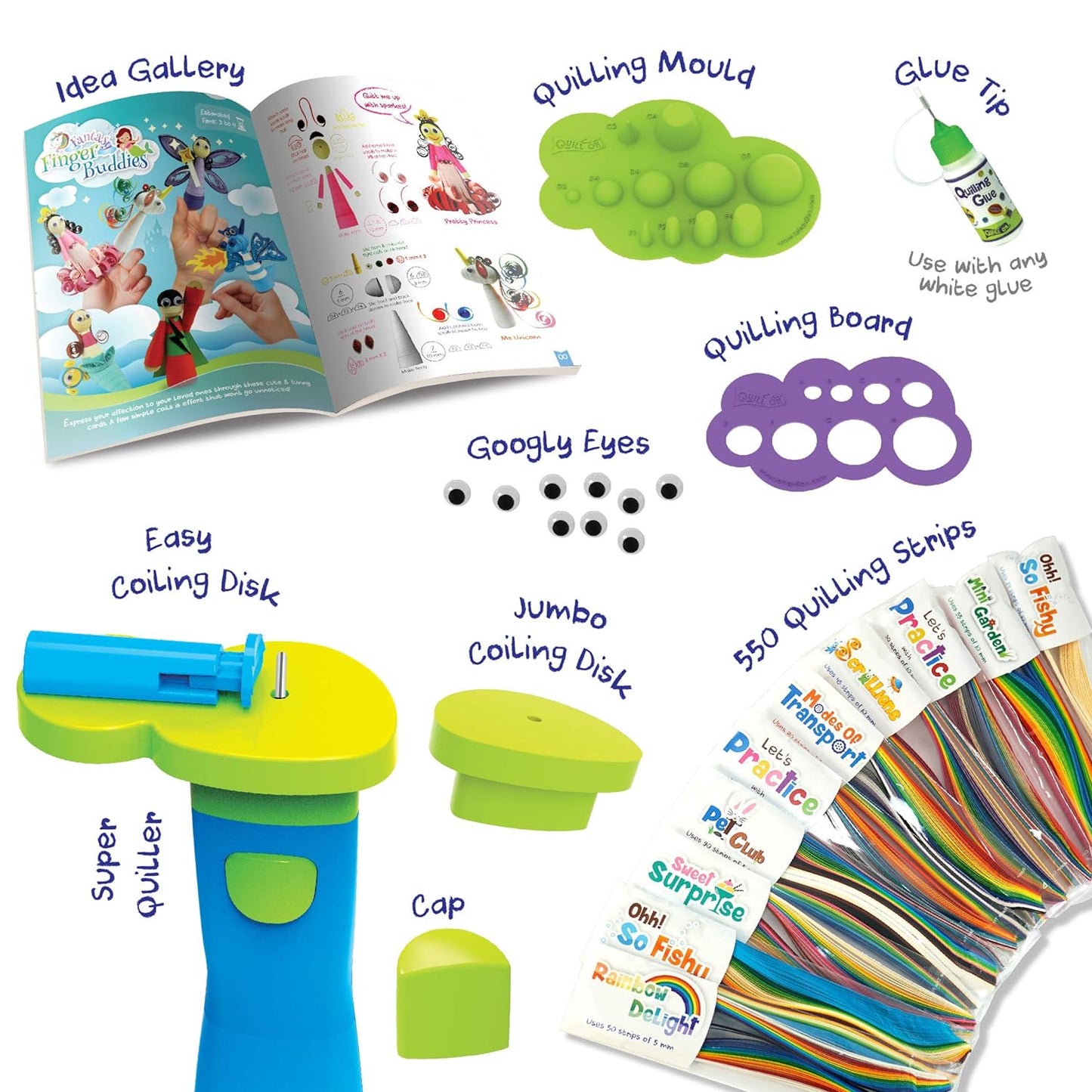 Quill On - Paper Quilling Kit for Beginners, with Electric Quilling Tool, 20+ Quilling Ideas & 5mm, 10 mm Quilling Strips - Multicolor,Fun Craft Kit with 120 Page Quilling Page