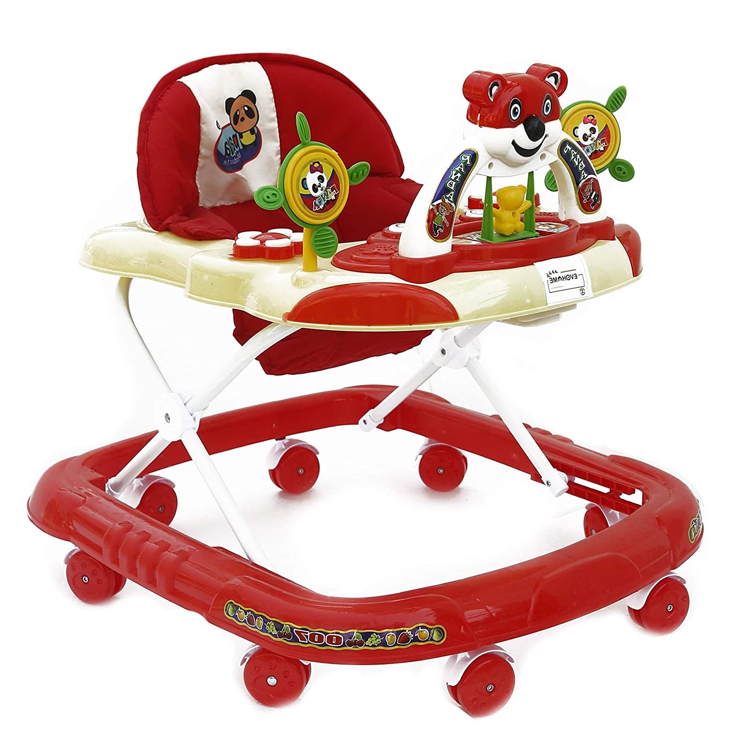 Panda 007 Smart Musical Round Toddler Baby Walker with Comfy 3-in-1 Height Adjustable with Light and Musical Toy Bar and Ultra Soft Seat for Kids (6 Month + Age) (Kids Walker) (RED) - MRGTOYS