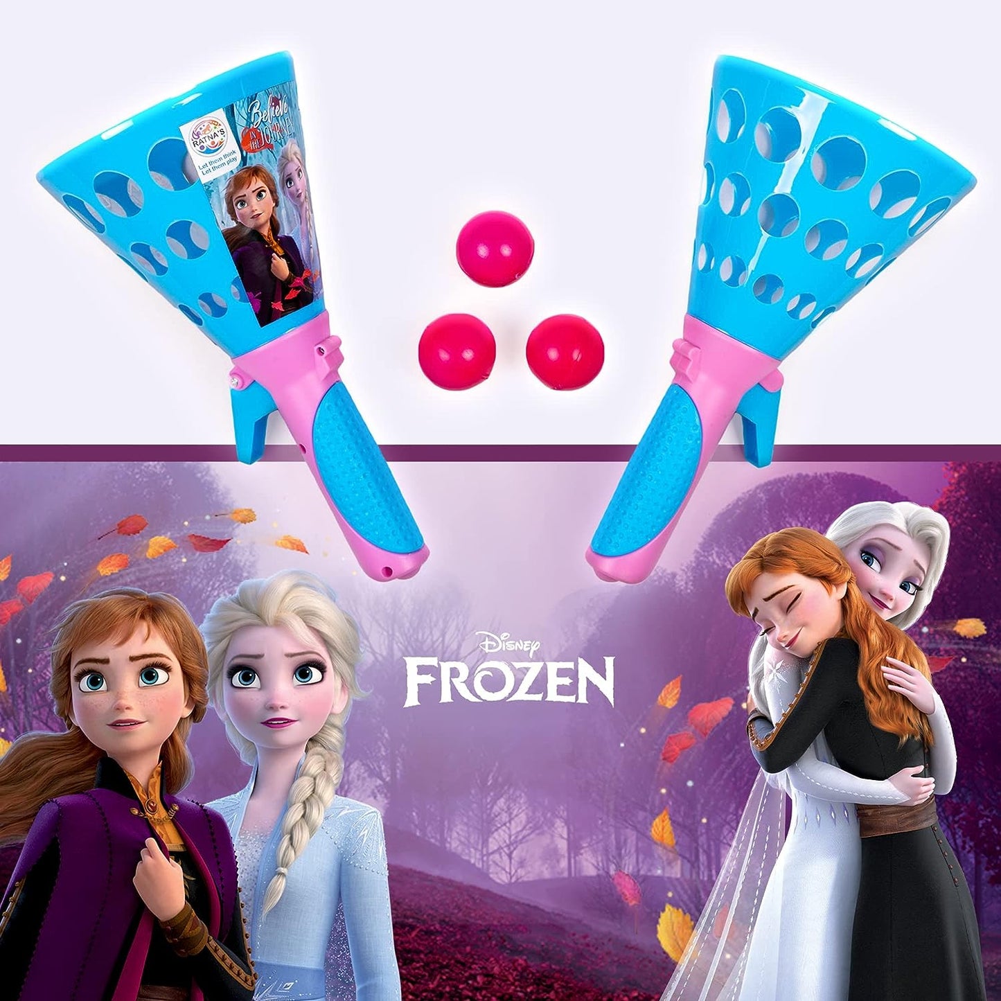 Ratna's Sky Ping Pong Disney Frozen Pop & Catch Plastic Click and Catch Twin Ball Indoor & Outdoor Game Toy Set for Boys & Girls