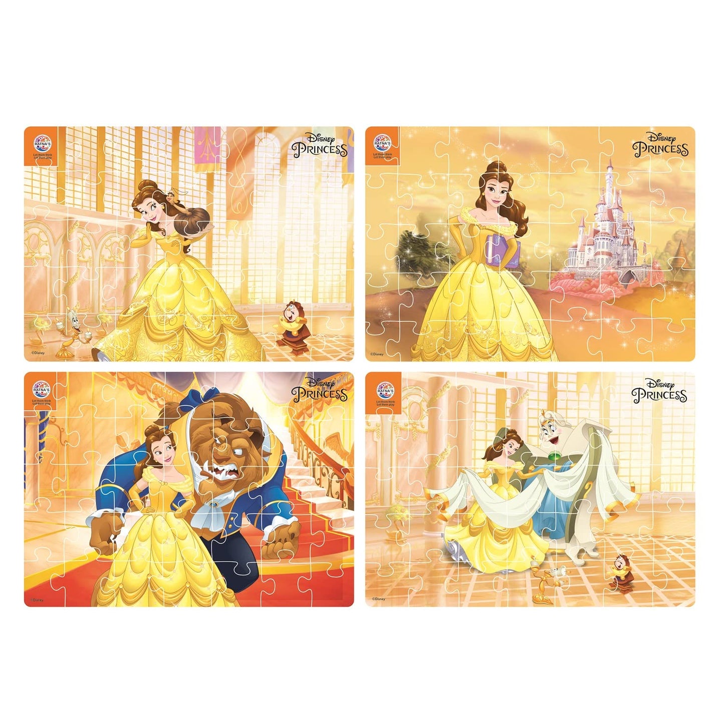 Ratna's 4 in 1 Disney Jigsaw Puzzle 140 Pieces for Kids. 4 Jigsaw Puzzles 35 Pieces Each (Princess Belle) - MRGTOYS