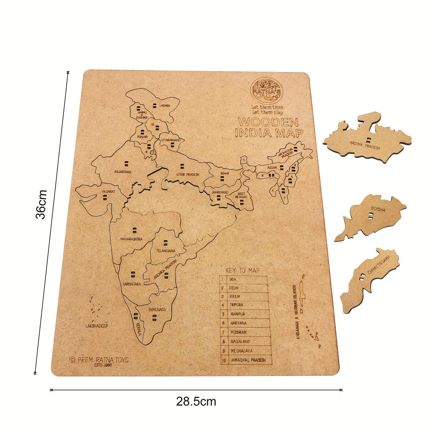 Ratna's Wooden India Map Puzzle, Pik & Fix The Pieces with The Help of Plucker provided