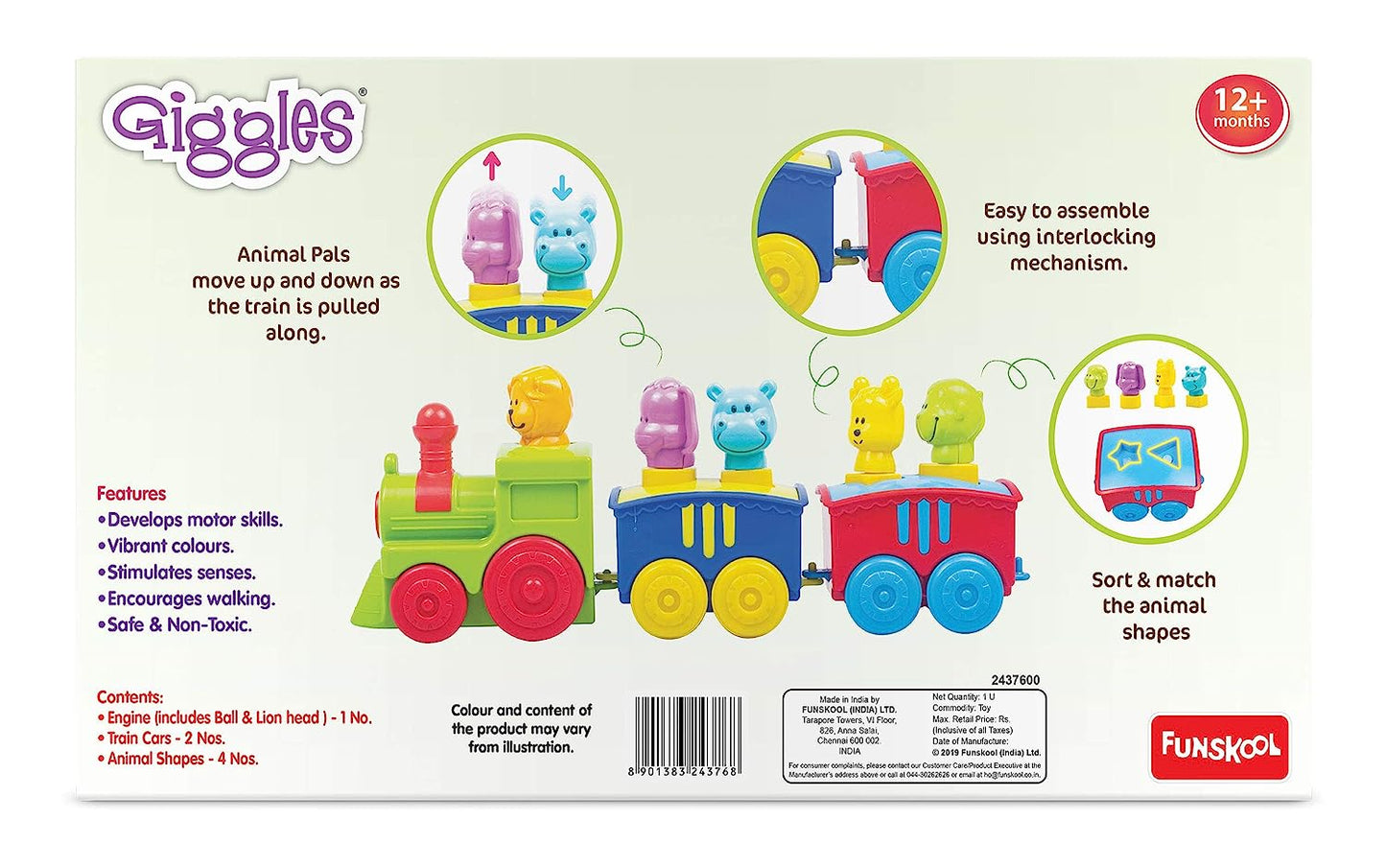 Giggles -, 2 in 1 Colourful Animal Pull along Toy Train, Walking, Shape sorting, Pretend Play Preschool Toys (12 Months & Above Infant, Multicolor)