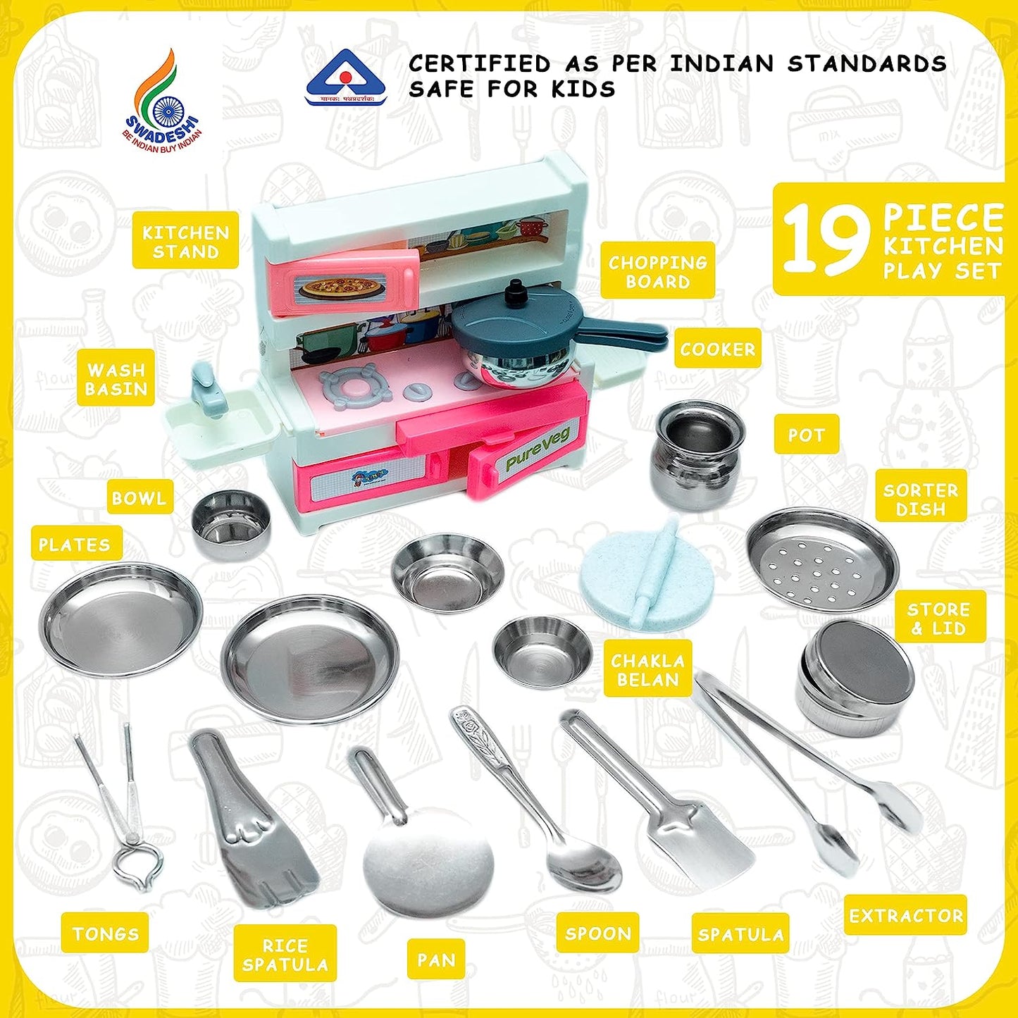 Green House 19 Pieces Kitchen Set for Kids.A Perfect Roleplay Pretend Play Kitchen Play Set for Kids. - MRGTOYS