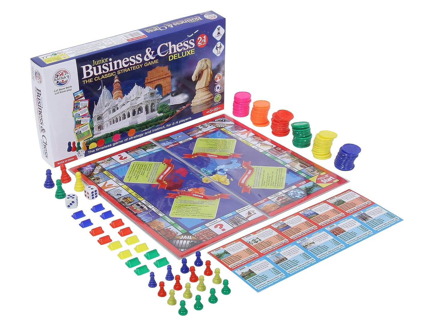 Ratna's 2 in 1 Business & Chess Junior Deluxe Board Game | Board Size: 11 Inches * 11 Inches for 7+ Years