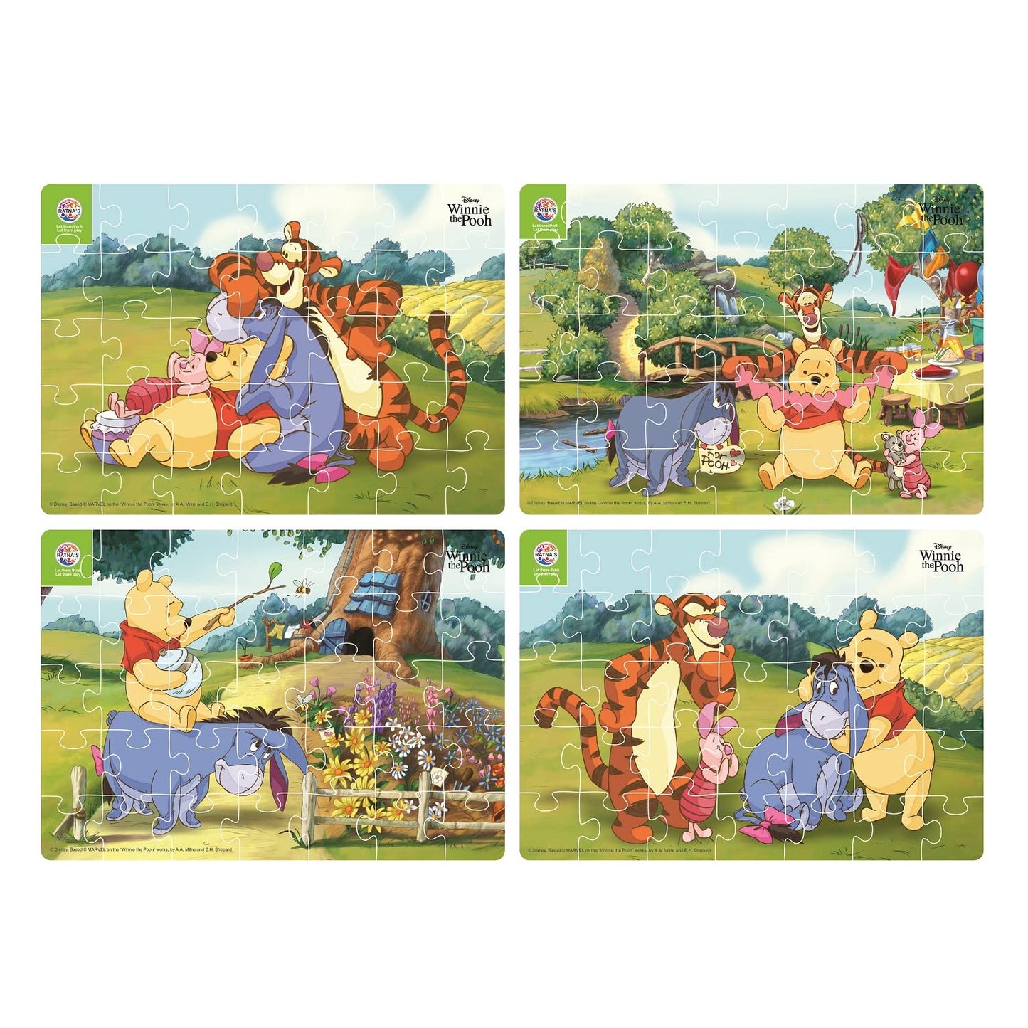 Ratna's 4 in 1 Disney Jigsaw Puzzle 140 Pieces for Kids. 4 Jigsaw Puzzles 35 Pieces Each (Winnie The Pooh) - MRGTOYS