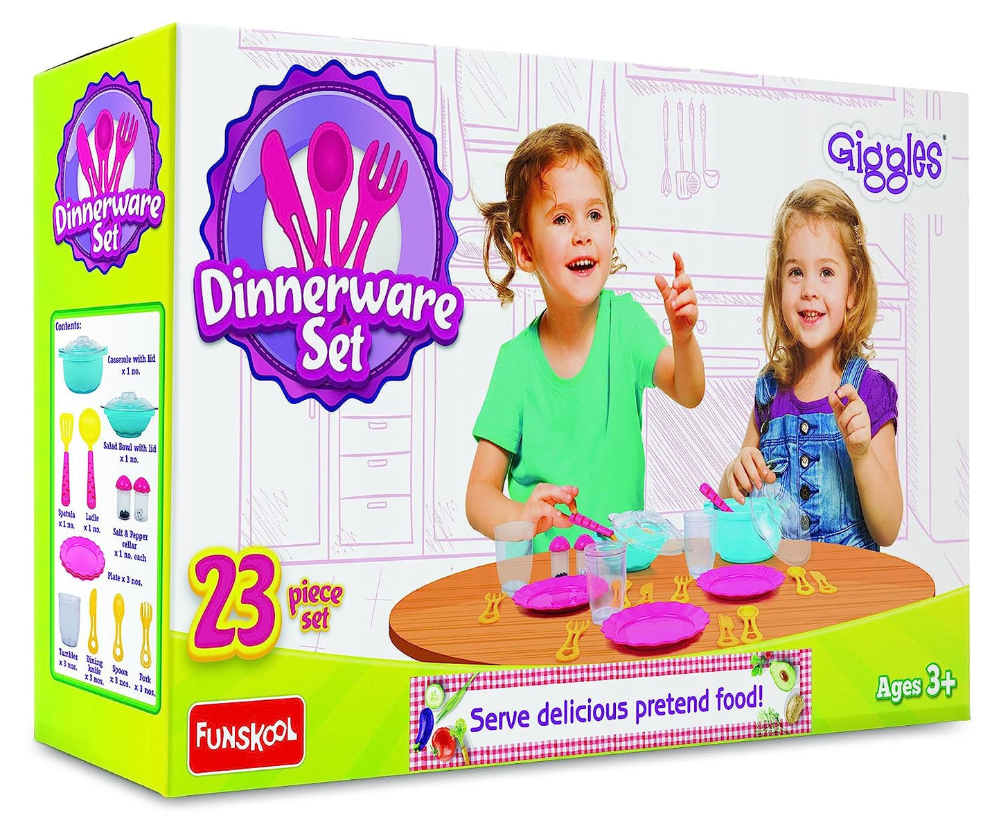 Giggles - Dinnerware Set , 23 Colourful Pretend and Play Cooking Set , Language and Social Skills,Role Play , 3 Years & Above , Preschool Toys