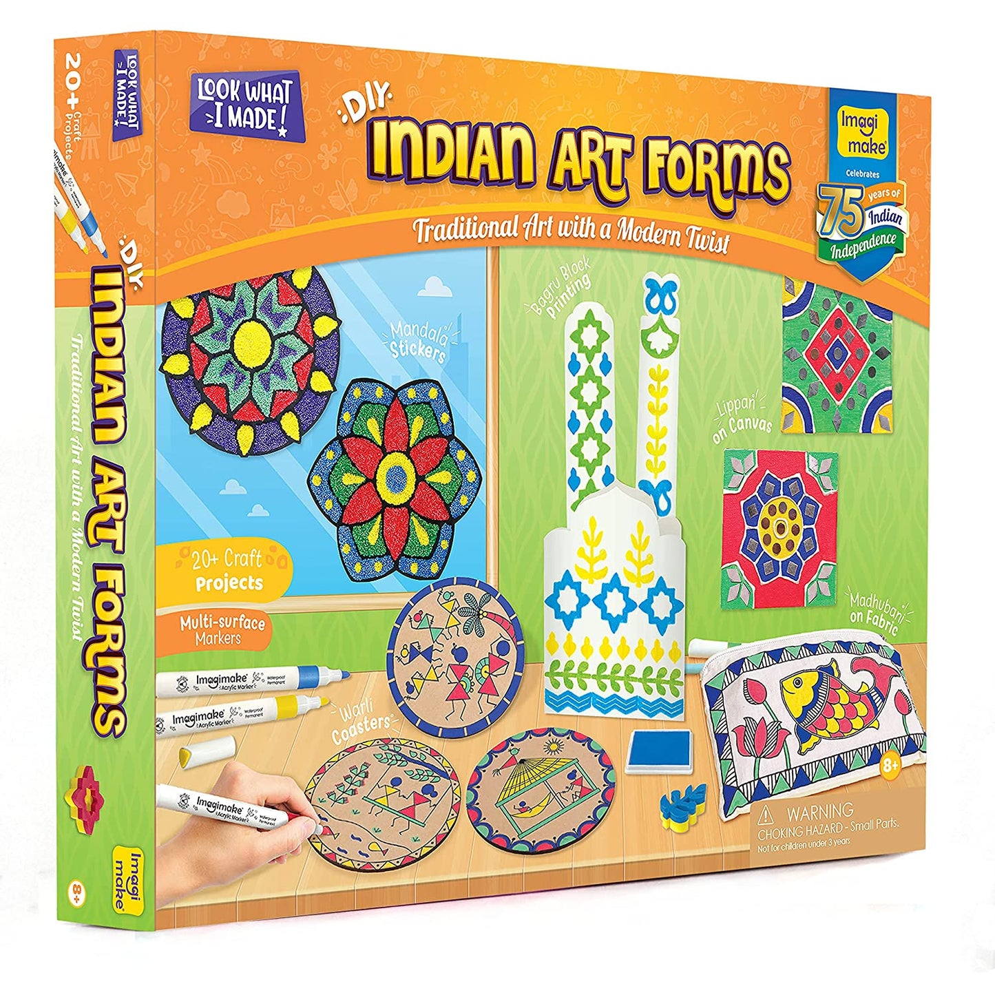 Imagimake Learn Indian Art Forms-Arts and Craft DIY Kit For Kids Learn Creative Crafts for Kids Ages 8-12, 5 Indian Art Forms-Madhubani, Warli, Lippan, Mandala & Block Printing Arts, Perfect DIY Craft Kit for Girls & Boys- Gift for Girls Kids & Boys