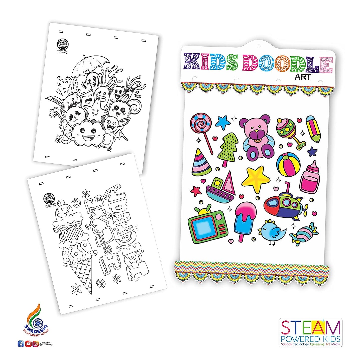 Ratna's Kids Doodle Art Colouring Kit Having 20 Sheets & 12 Sketch Pens | let The Child Learn with Fun Along with This Coloring kit
