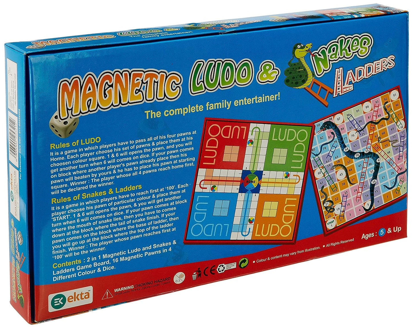 Ekta Magnetic Ludo Snakes 'n' Ladders Board Game for Kids,Multicolor