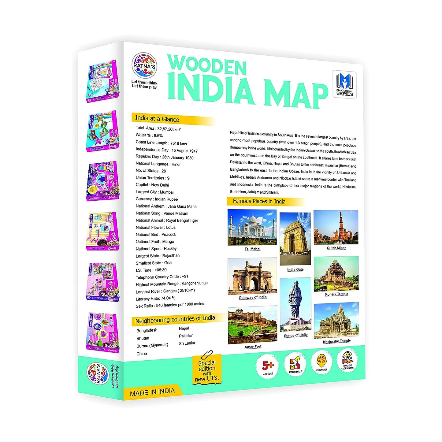 Ratna's Wooden India Map Puzzle, Pik & Fix The Pieces with The Help of Plucker provided