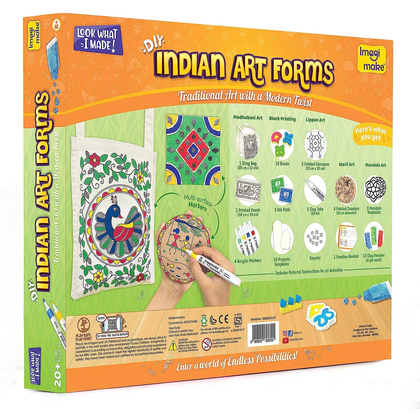 Imagimake Learn Indian Art Forms-Arts and Craft DIY Kit For Kids Learn Creative Crafts for Kids Ages 8-12, 5 Indian Art Forms-Madhubani, Warli, Lippan, Mandala & Block Printing Arts, Perfect DIY Craft Kit for Girls & Boys- Gift for Girls Kids & Boys