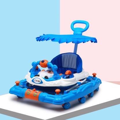 Love Baby Activity Walker for Kids with Canopy Adjustable Height Musical Tray and Light for 6 Months blue - MRGTOYS