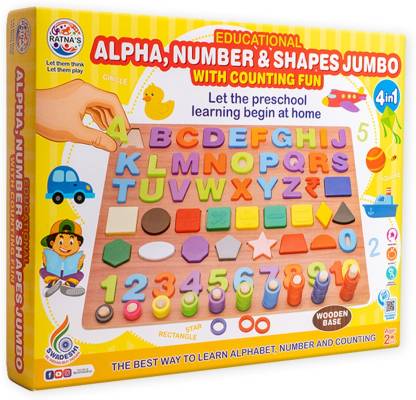 RATNA'S Educational Alpha Number & Shapes jumbo with counting fun with wooden base plate (Multicolor)
