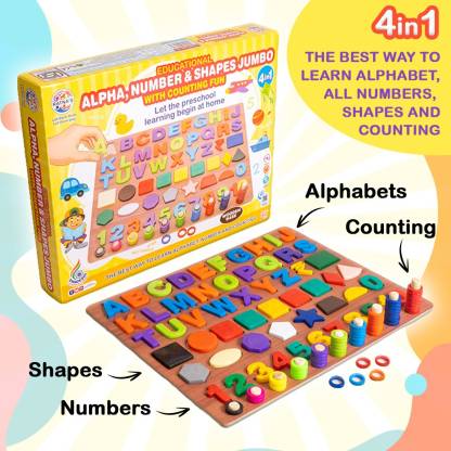 RATNA'S Educational Alpha Number & Shapes jumbo with counting fun with wooden base plate (Multicolor)