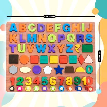RATNA'S Educational Alpha Number & Shapes jumbo with counting fun with wooden base plate (Multicolor)