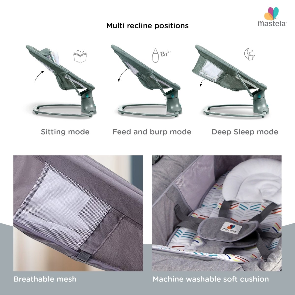 MASTELA 3-IN-1 DELUXE MULTI-FUNCTIONAL BASSINET/SWING- GREY