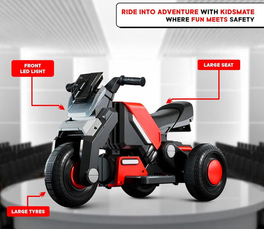 Hyrider 6V Electric Kids Bike with Rechargeable 6.5 Ah Battery Inbuilt Imported Motor Drive | Music Player, Front LED Light & Foot Accelerator Pedal Bike for Ages 1-4 Years