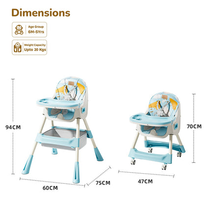 R For Rabbit Sugar Doodle Plus High Chair For Kids 3-in-1 Convertible Design lake blue