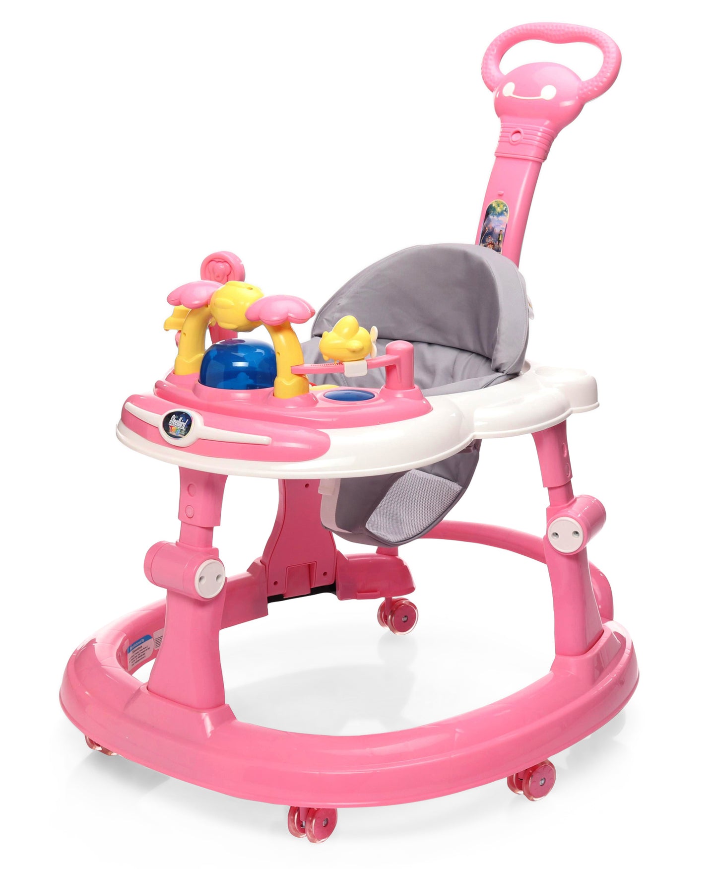 Steelbird Baby Walker with Parental Handle and Toy Bar - Pink