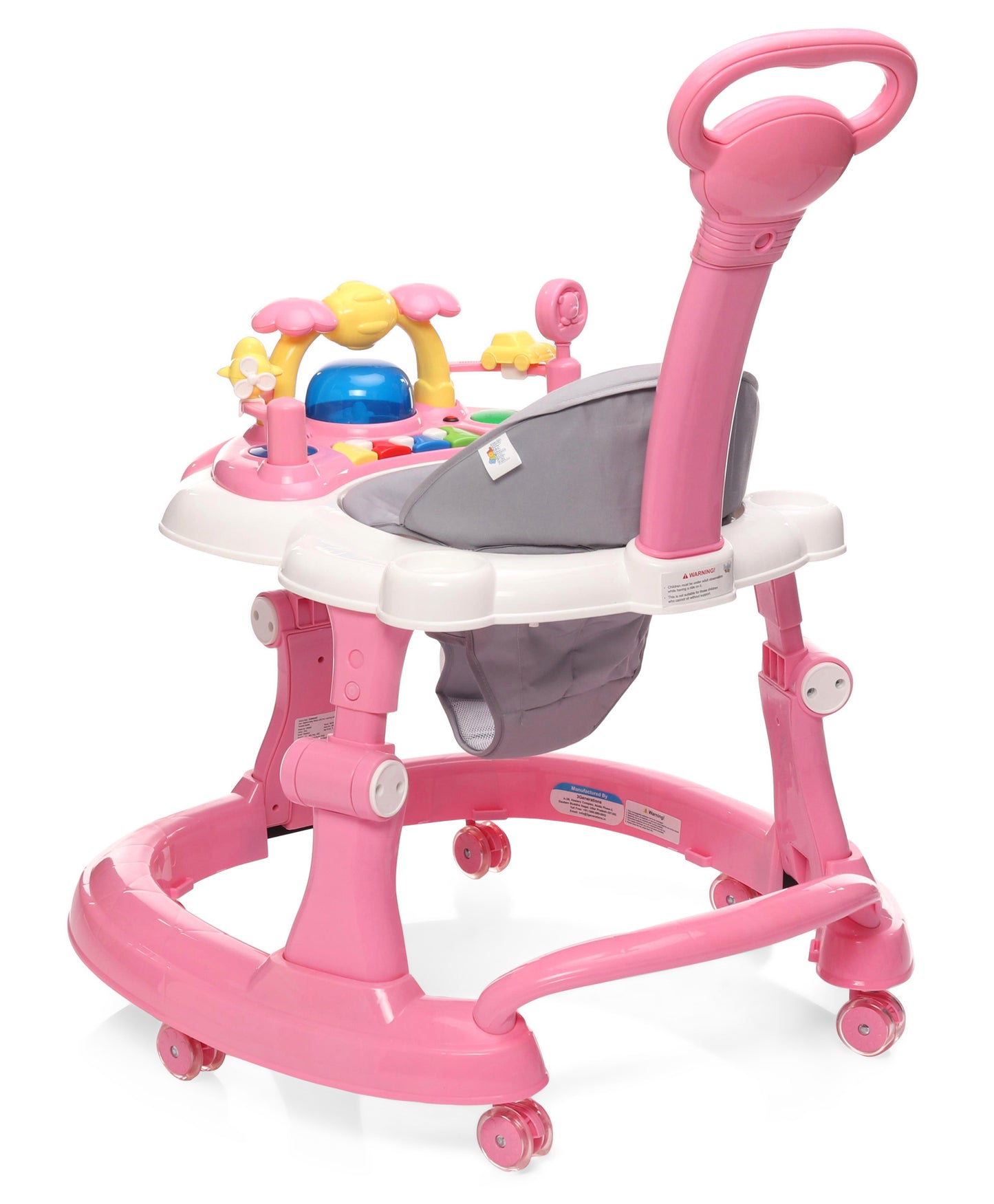 Steelbird Baby Walker with Parental Handle and Toy Bar - Pink
