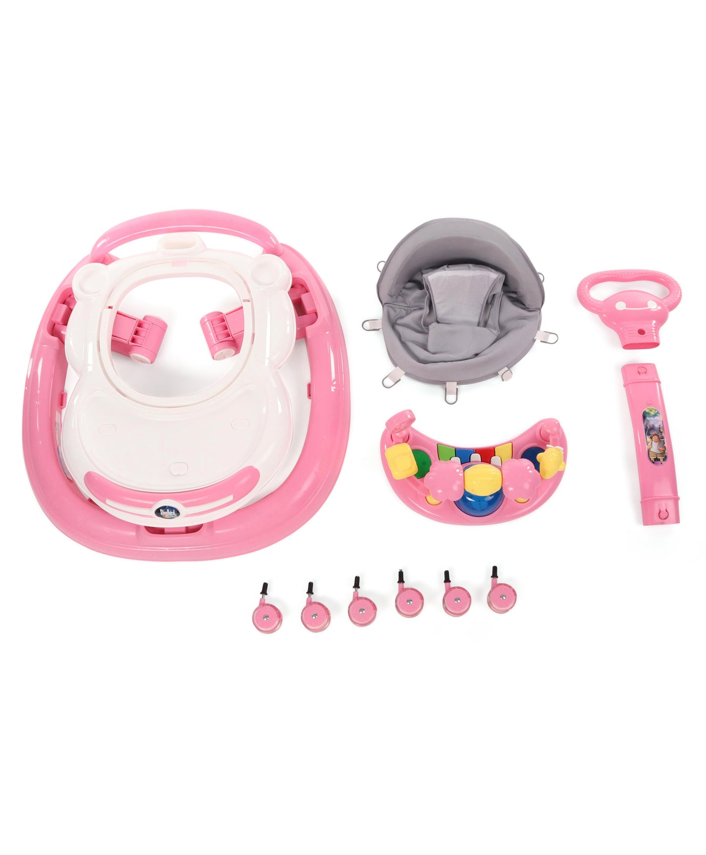 Steelbird Baby Walker with Parental Handle and Toy Bar - Pink