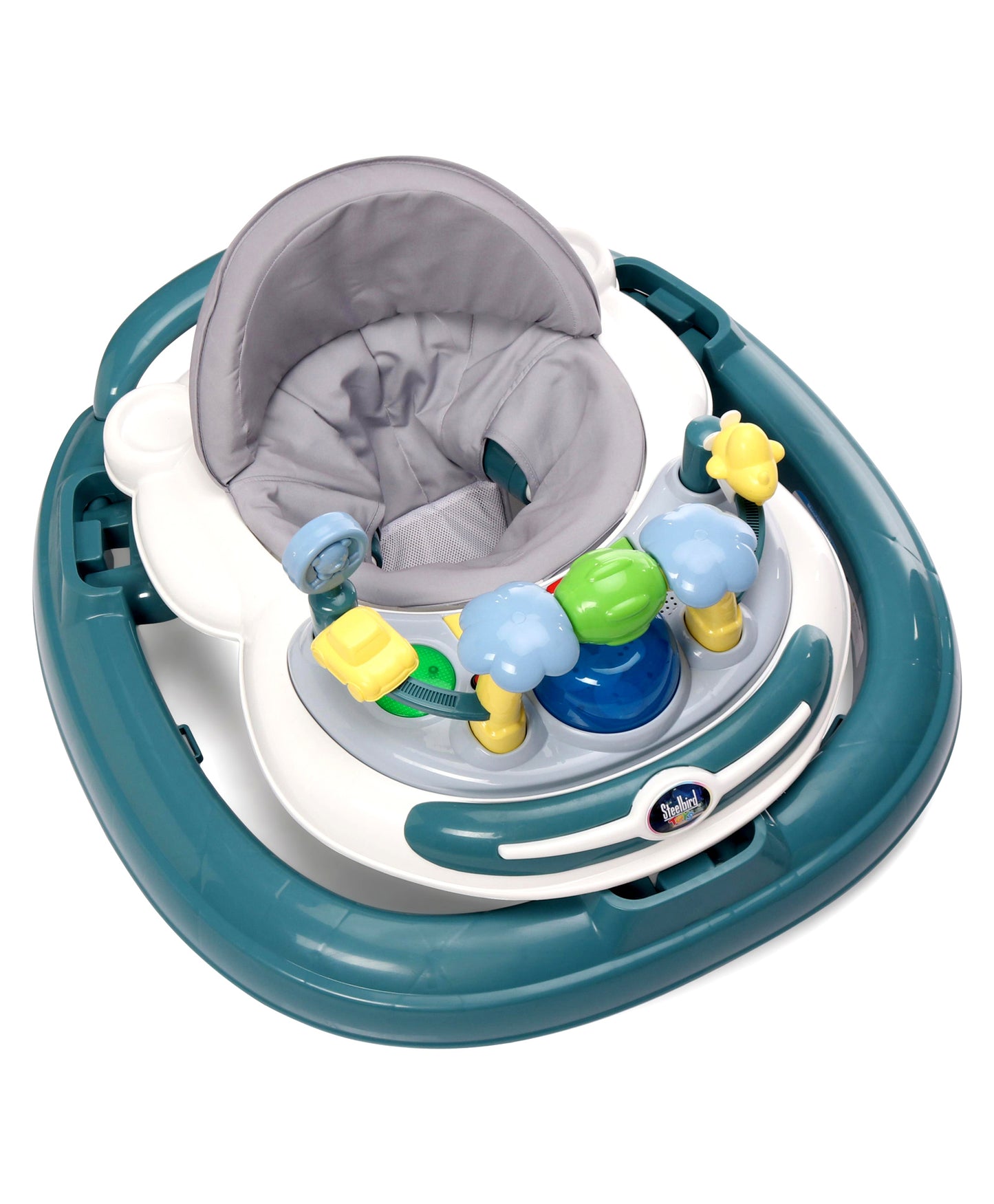Steelbird Baby Walker with Parental Handle and Toy Bar - Teal Blue