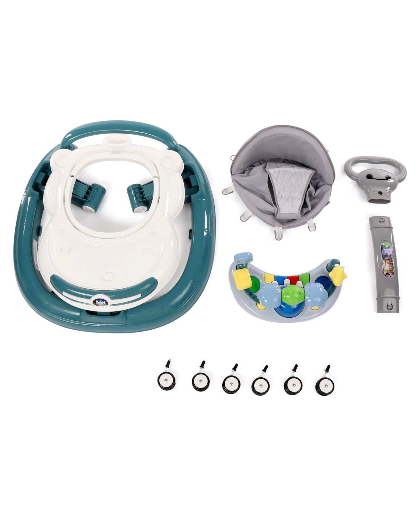 Steelbird Baby Walker with Parental Handle and Toy Bar - Teal Blue