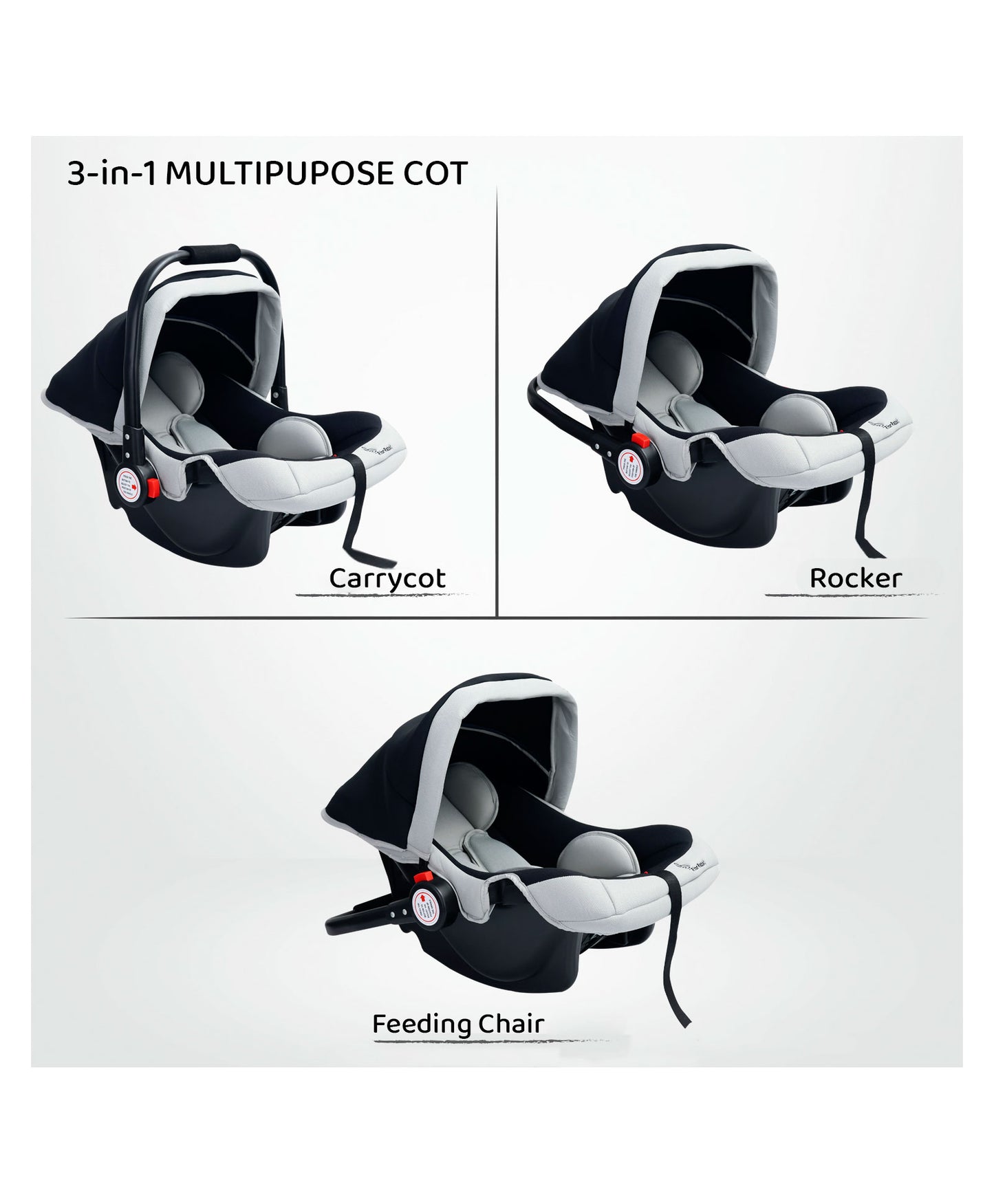 R for Rabbit Baby Gear Cozy Carry Cot-Black Grey(only ahmedabad delivery)