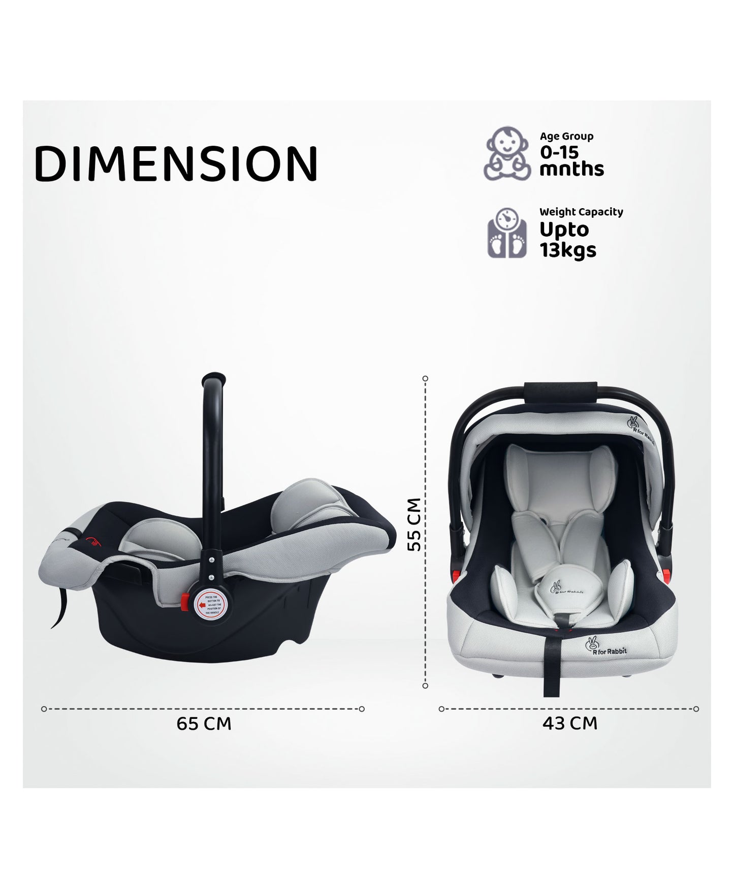 R for Rabbit Baby Gear Cozy Carry Cot-Black Grey(only ahmedabad delivery)