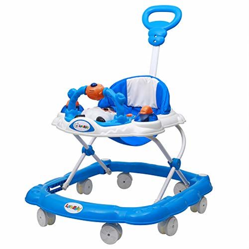 Love Baby Ultra Soft Seat Baby Activity Walker with Wheel, Adjustable Height and Musical Tray and Toys blue - MRGTOYS