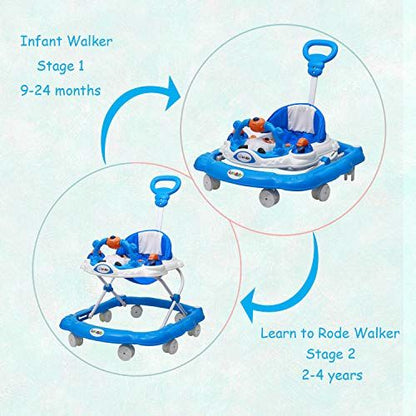 Love Baby Ultra Soft Seat Baby Activity Walker with Wheel, Adjustable Height and Musical Tray and Toys blue - MRGTOYS