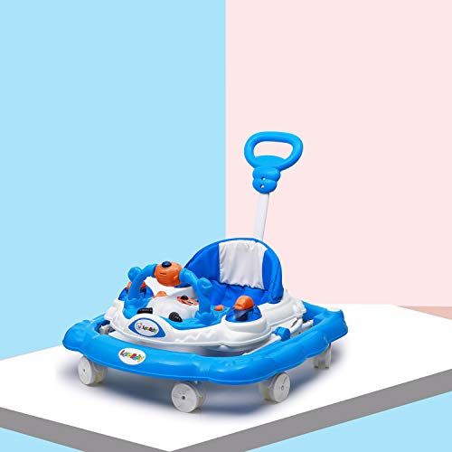 Love Baby Ultra Soft Seat Baby Activity Walker with Wheel, Adjustable Height and Musical Tray and Toys blue - MRGTOYS