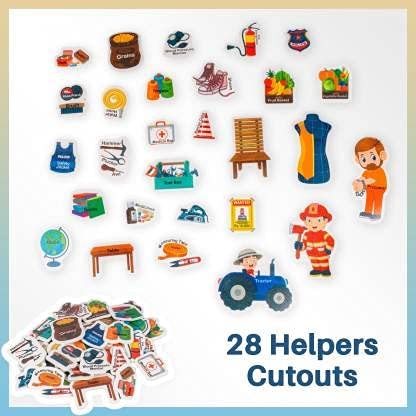 RATNA'S Our Helpers Activity Mat (91 cms X 66 cms Jumbo Mat) with 13 Both Sides Printed Flash Cards & 28 Helpers