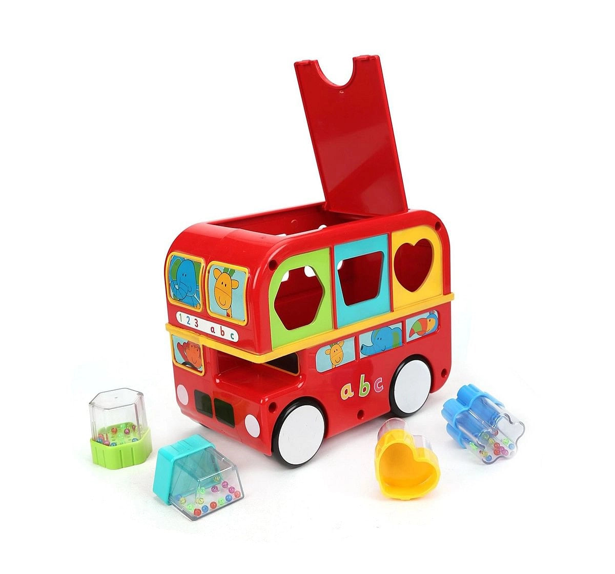 Giggles - Shape Sorting Bus, Educational Push Along Toy with Blocks, Features Shapes, Free Wheeling, Colours, 6 Months & Above, Infant and Preschool Toys, Red
