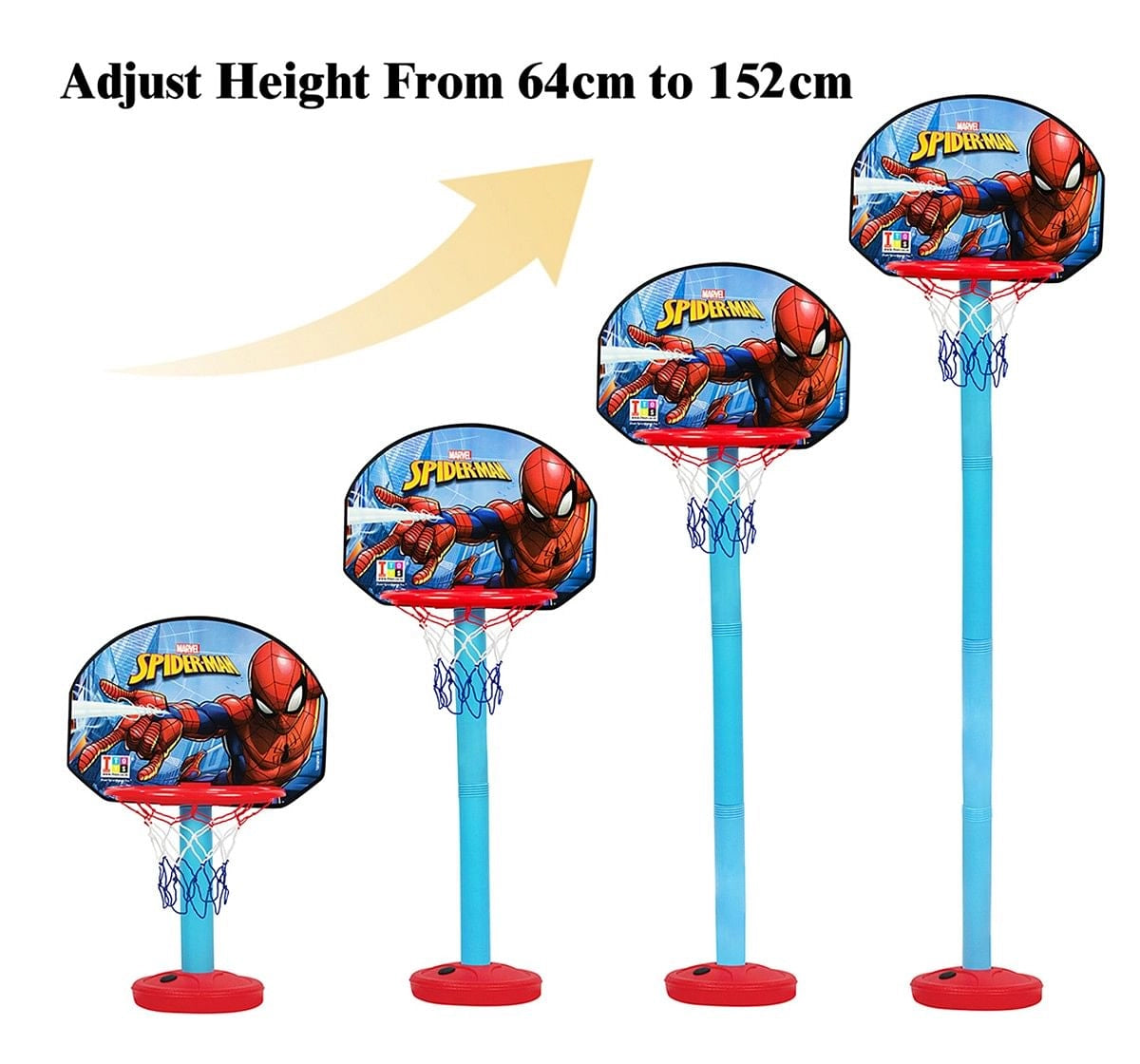 IToys Marvel Spiderman shooting champ basket ball set, standing basket ball for growing kids, 3Y+(Multicolour)