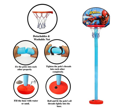 IToys Marvel Spiderman shooting champ basket ball set, standing basket ball for growing kids, 3Y+(Multicolour)